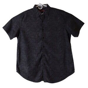 Robert Graham Designer Shirt Men's XL Black/Gray Paisley Short Sleeve Button Up